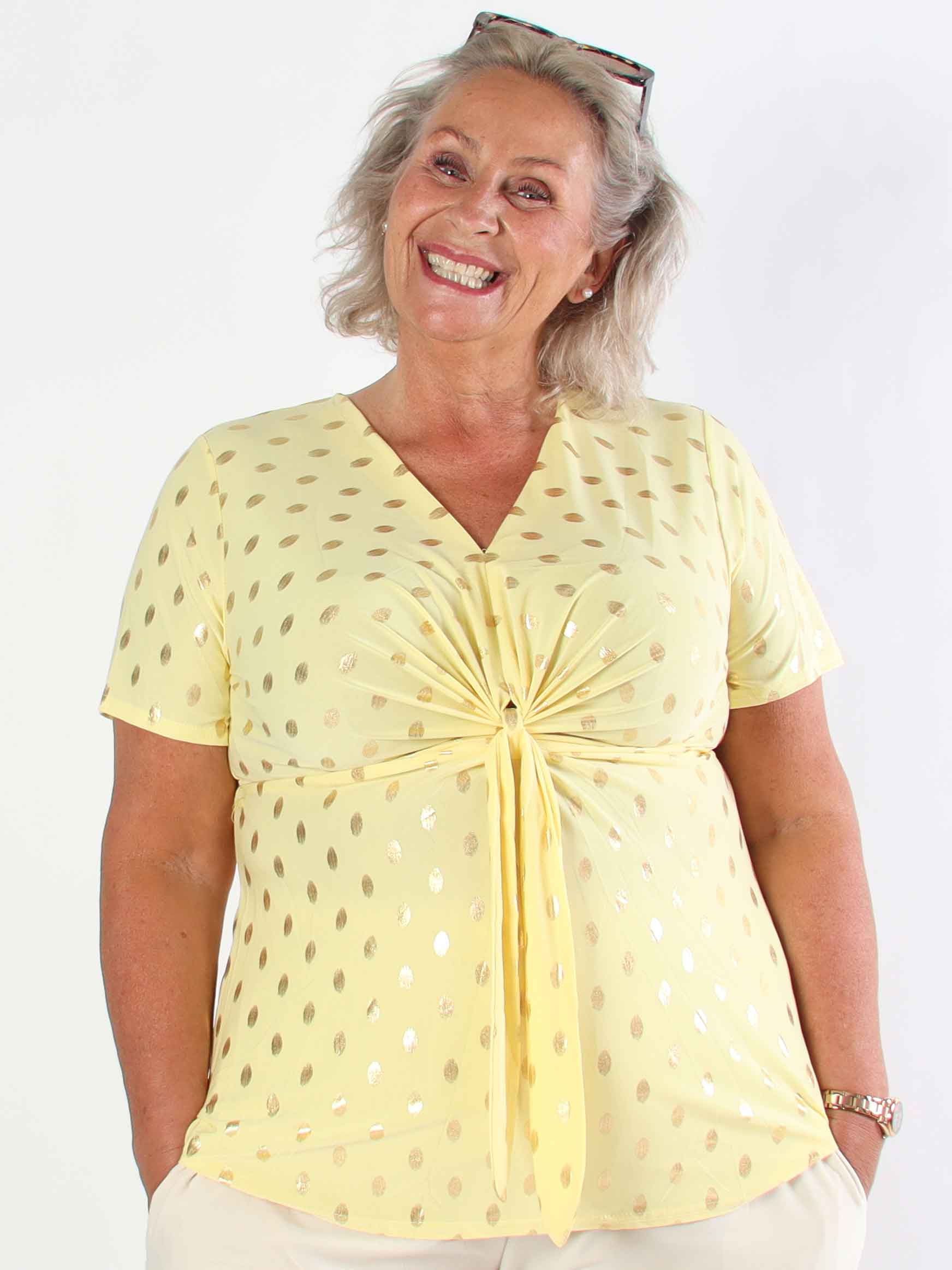 Molly Dot Shirt - Elastisk plus size blue med fin knudedetalje foran